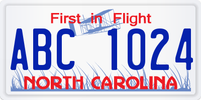 NC license plate ABC1024