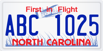 NC license plate ABC1025