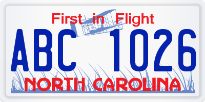 NC license plate ABC1026