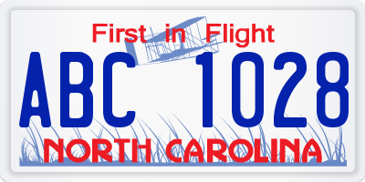 NC license plate ABC1028