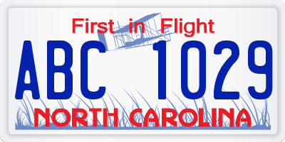 NC license plate ABC1029