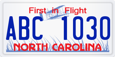 NC license plate ABC1030