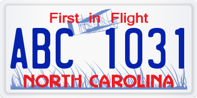 NC license plate ABC1031