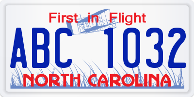 NC license plate ABC1032