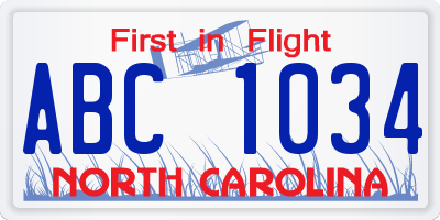 NC license plate ABC1034