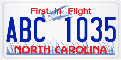 NC license plate ABC1035