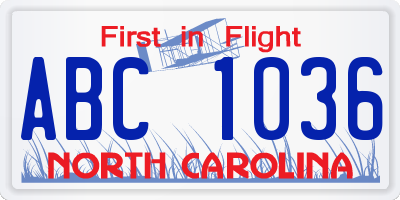 NC license plate ABC1036
