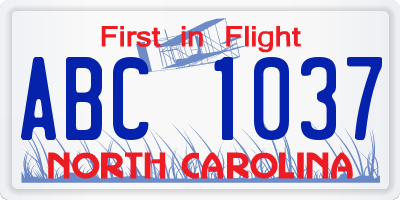 NC license plate ABC1037