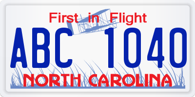 NC license plate ABC1040