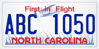 NC license plate ABC1050