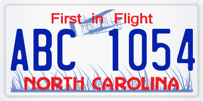 NC license plate ABC1054