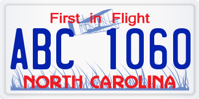 NC license plate ABC1060
