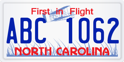 NC license plate ABC1062