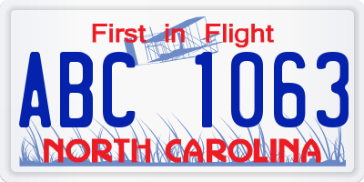NC license plate ABC1063
