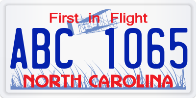 NC license plate ABC1065
