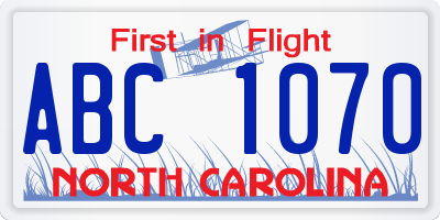 NC license plate ABC1070