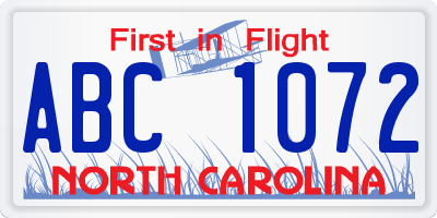 NC license plate ABC1072