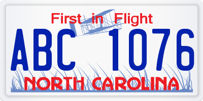 NC license plate ABC1076