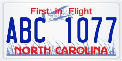 NC license plate ABC1077
