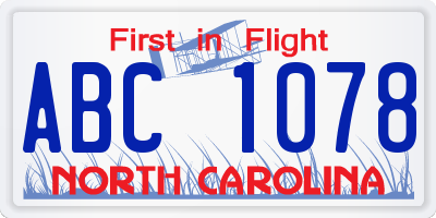 NC license plate ABC1078