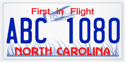 NC license plate ABC1080