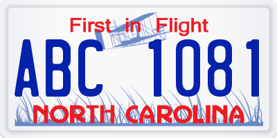 NC license plate ABC1081