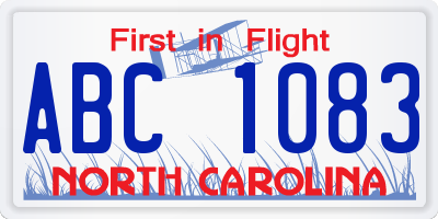 NC license plate ABC1083