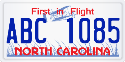 NC license plate ABC1085