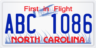 NC license plate ABC1086