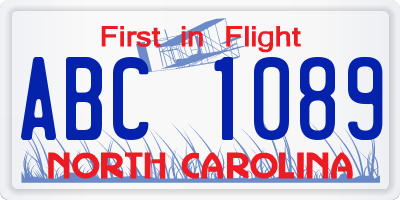 NC license plate ABC1089