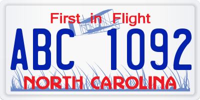 NC license plate ABC1092