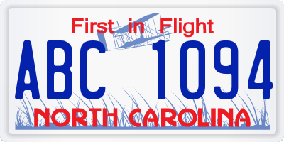 NC license plate ABC1094