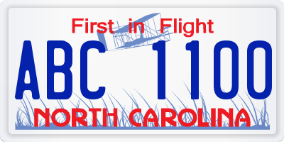NC license plate ABC1100