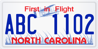NC license plate ABC1102