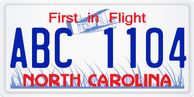 NC license plate ABC1104