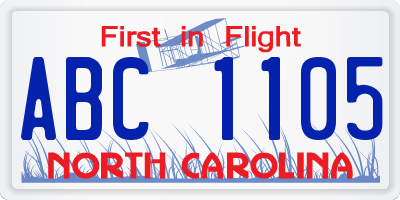 NC license plate ABC1105
