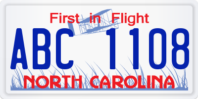NC license plate ABC1108