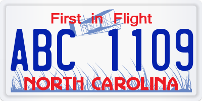 NC license plate ABC1109