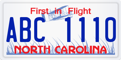 NC license plate ABC1110