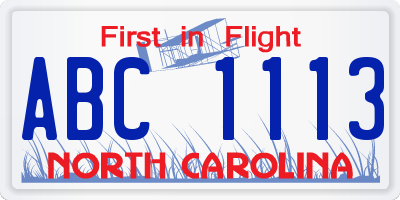 NC license plate ABC1113