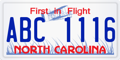 NC license plate ABC1116