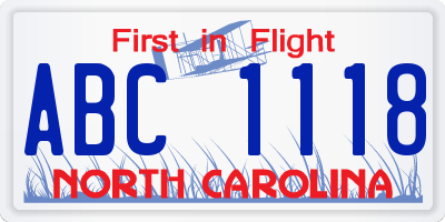 NC license plate ABC1118