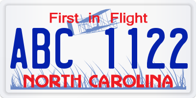 NC license plate ABC1122