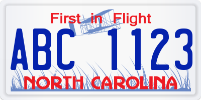 NC license plate ABC1123
