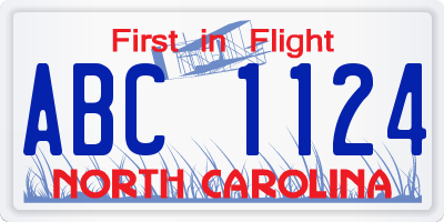 NC license plate ABC1124
