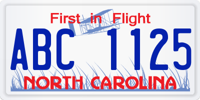 NC license plate ABC1125