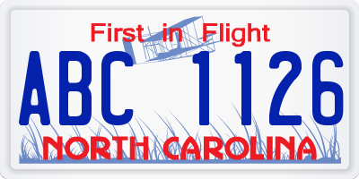 NC license plate ABC1126