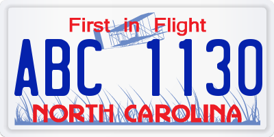 NC license plate ABC1130