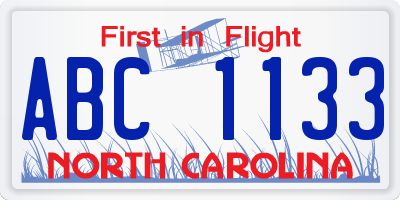 NC license plate ABC1133