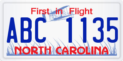 NC license plate ABC1135